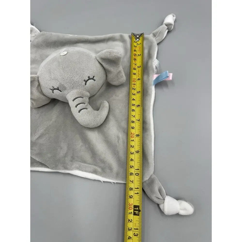 Gray Baby Elephant Lovey Rattle Security Blanket Knotted Corners No Tag